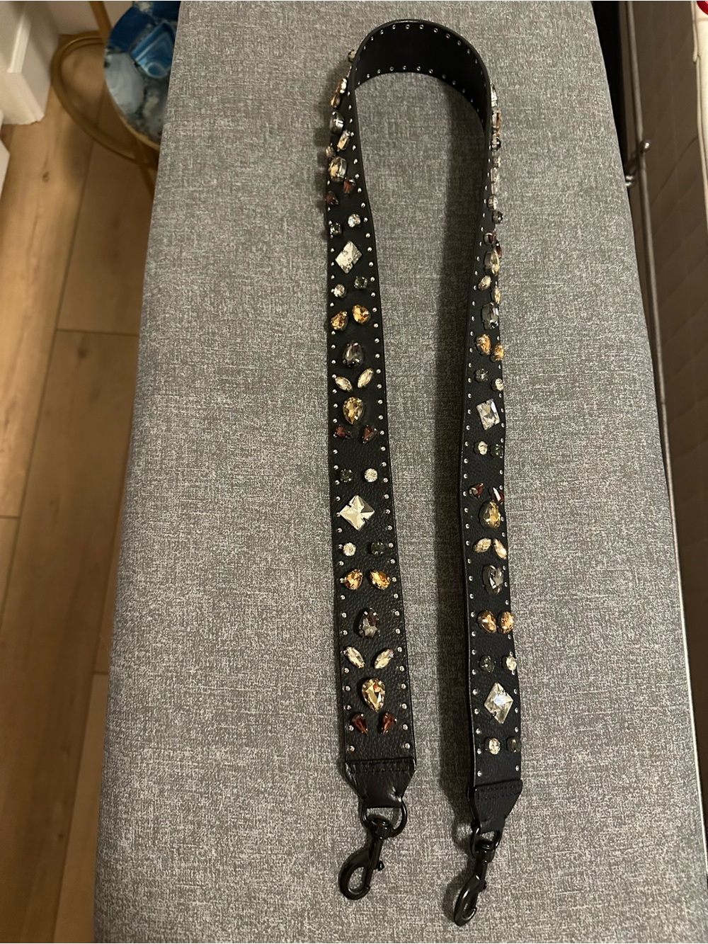 Rebecca Minkoff Black Embellished Detachable Bag Strap with Mixed Gems